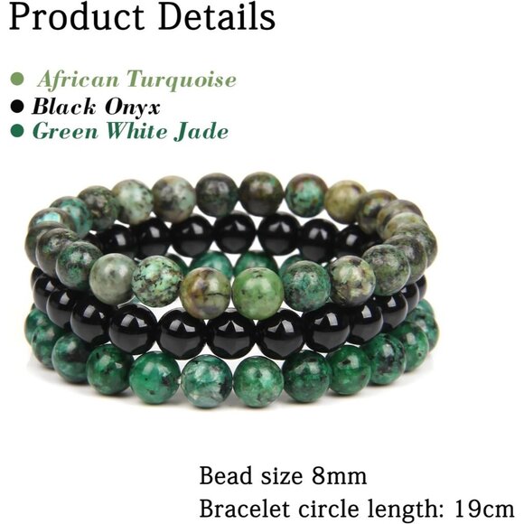 3PCS African Turquoise Crystal Natural Stone Beaded Stretch Bracelet for Women - Picture 5 of 6